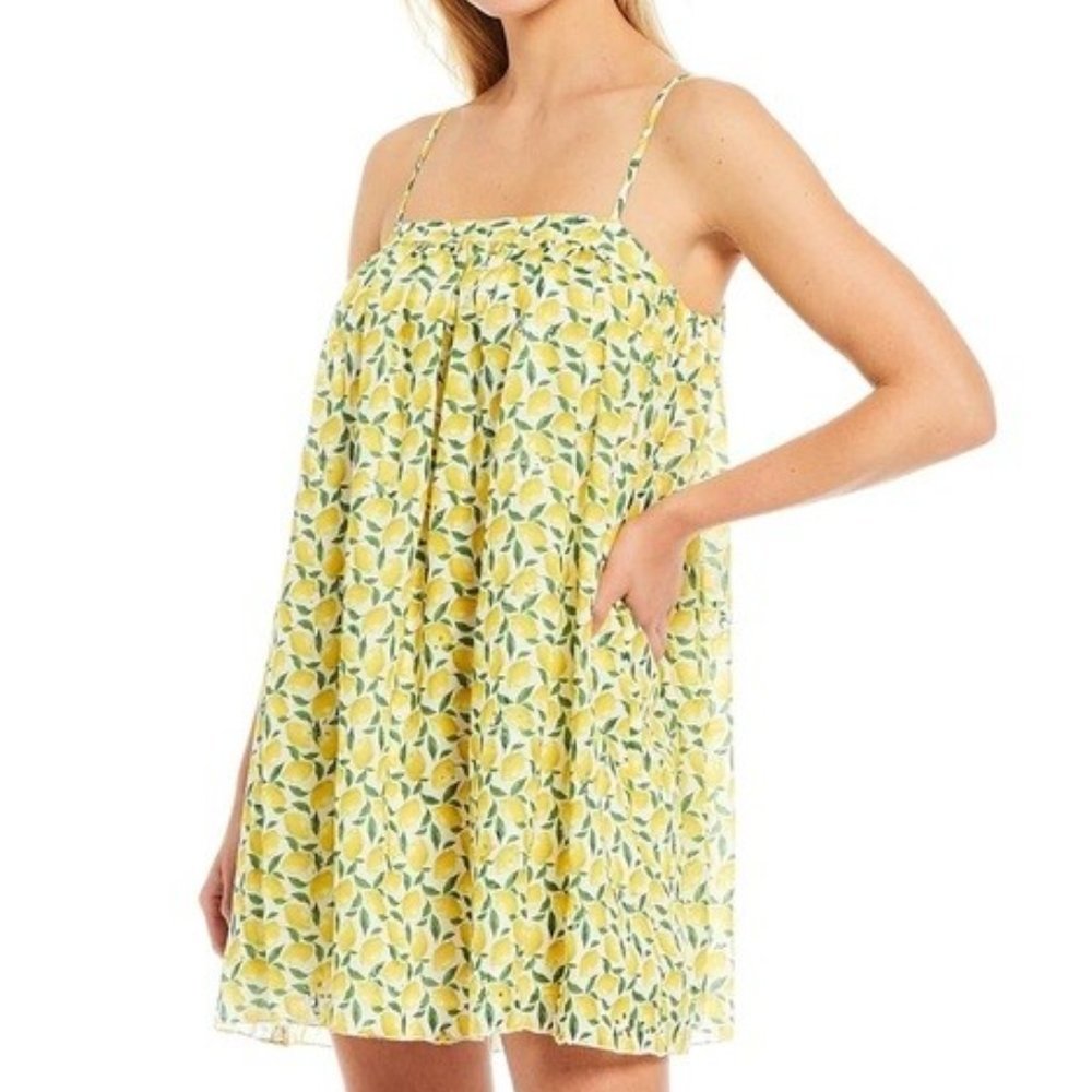 Gianni Bini Yellow & Green Lemon Print Mini Dress